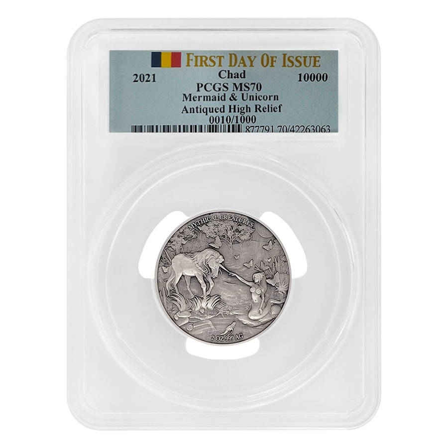 2021 2oz Silver Mermaid Unicorn #10 PCGS MS 70|Bullion Exchanges