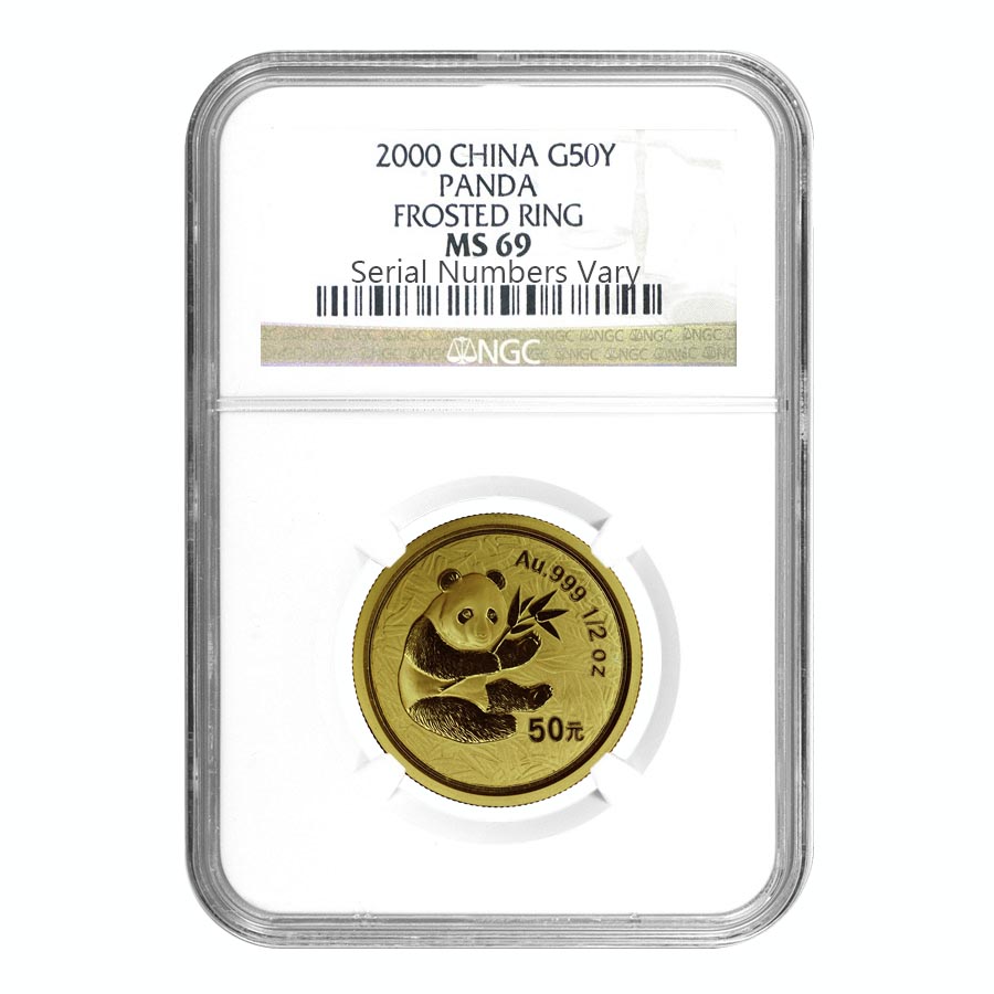 2000 China 1/2 oz Gold Panda Frosted Ring 50 Yuan NGC MS 69