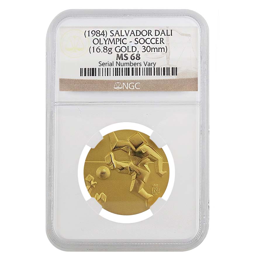 1984 Salvador Dali Olympic Gold 0.49 oz (Soccer) NGC MS 68