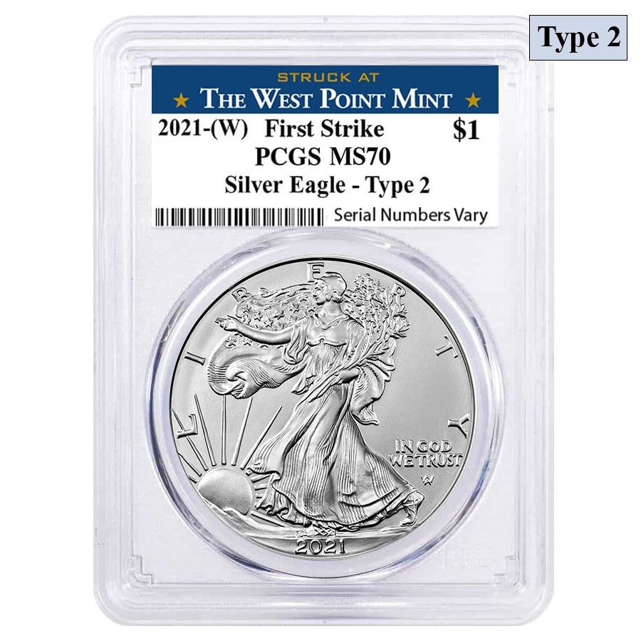 銀貨 Struck at West Point Mint 2021 MS70 2021 W 1 oz Silver Eagle Type 2 PCGS MS 70 FS |Bullion Exchanges