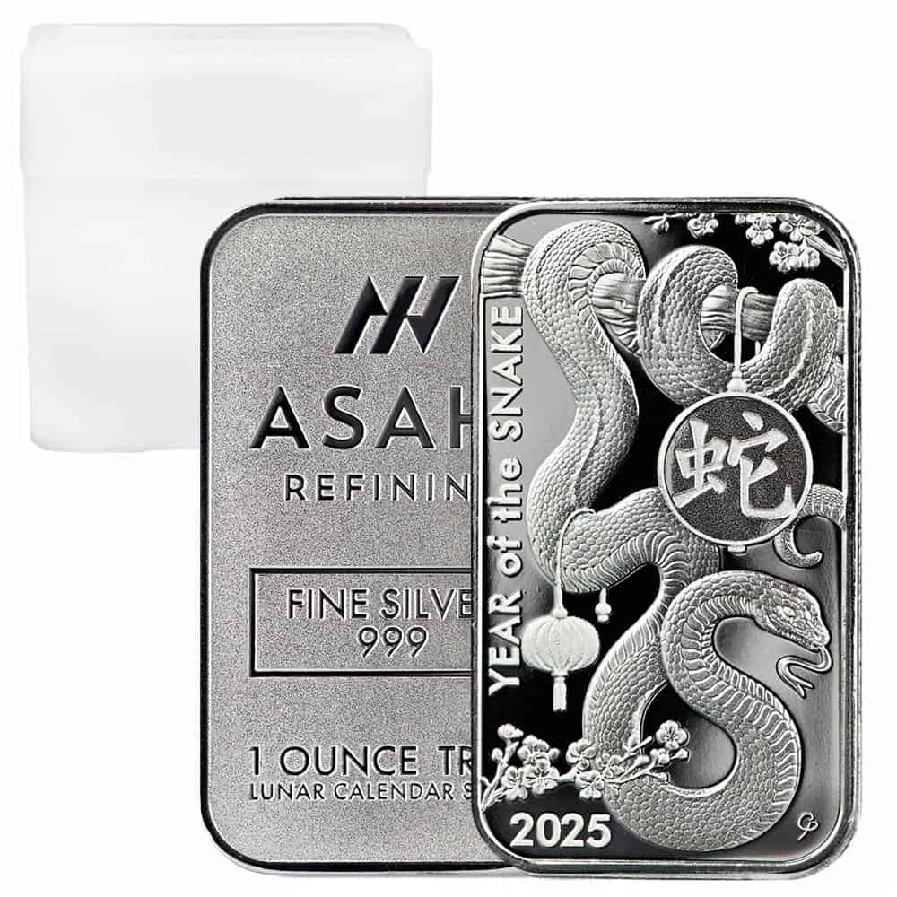 Tube of 20 - 2025 1 oz Asahi Lunar Snake Silver Bar .999 Fine