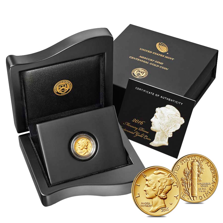2016 1/10 oz Mercury Dime Centennial Gold Coin PCGS SP 70 FS